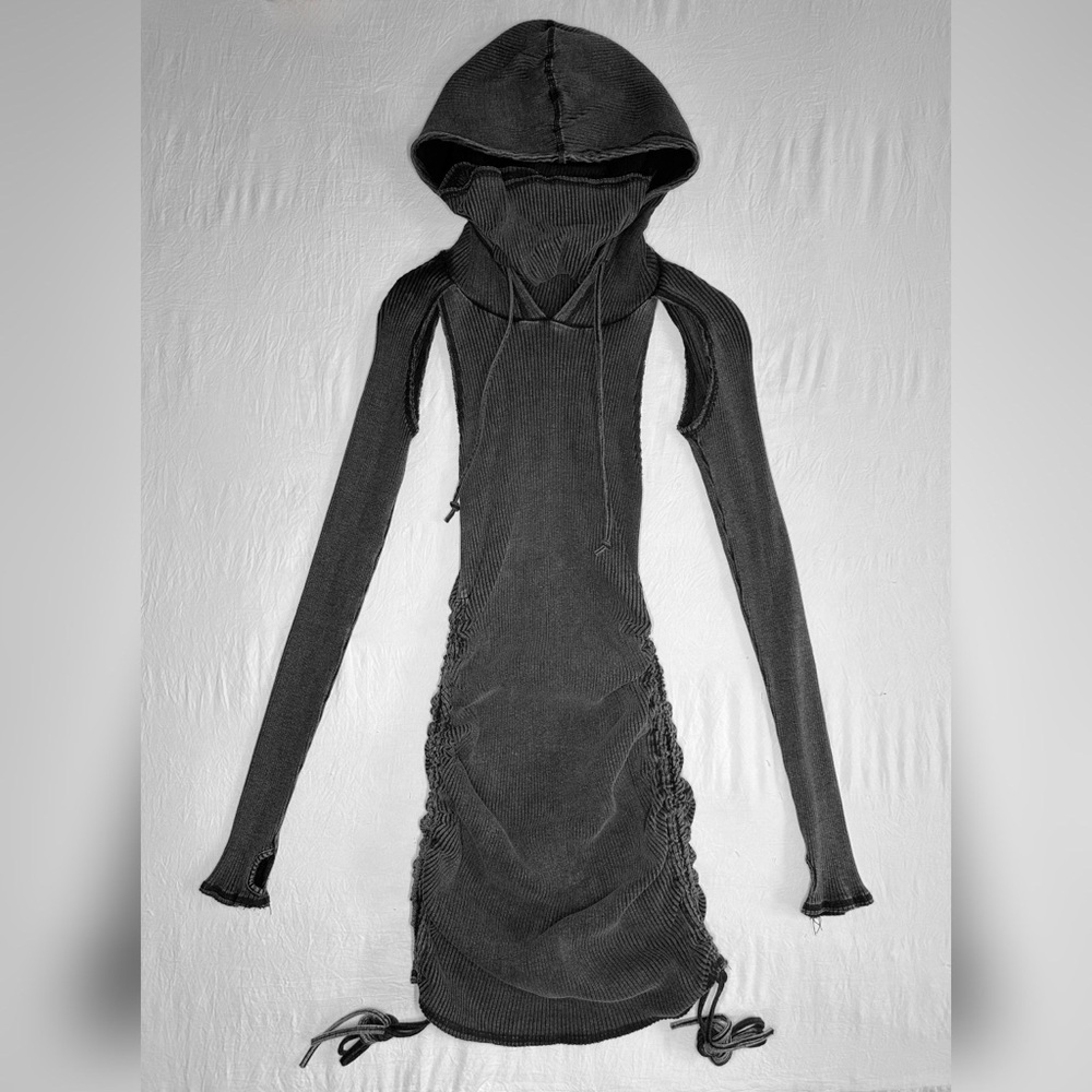 Dollskill Darker Wavs Compression charcoal grey ruched mini dress